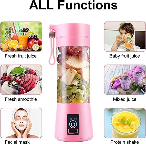 6 Blade Usb Juicer Bottle-Portable Machine Electric Usb Juice Maker Bottle Blender Grinder Mixer, Rechargeable Shake Fruit & Vegetable Juicer Mixer Multicolor 1 Set GenzVybs